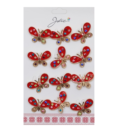 Set 12 Brose Martisor Primavara Fluture Rosu cu Pietre