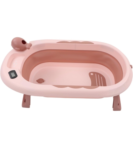 Cada de Baie, Flippy, pentru Copii 0 luni - 6 Ani, cu Termometru, Pliabila, Perna Suport Inclusa, din Plastic, 81.5 x 49 x 21.5 cm, Roz