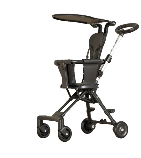 Carucior Pliabil, Flippy, 1-3 Ani, Reversibil, 4 Roti, Parasolar, din Aliaj de Aluminiu + Plastic + Textil, 52 x 42 x 90 cm, Negru