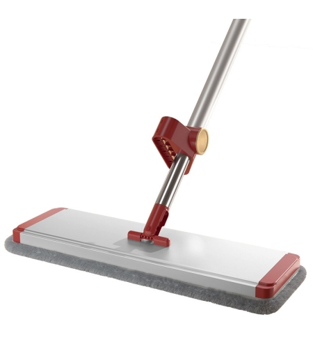 Mop Plat cu Laveta din Microfibra, Flippy, Pentru Uz Casnic, cu 2 Lavete Incluse, Sistem de Stoarcere, Tija Telescopica 130 cm, Rotire 360°, 42 x 130 cm, Rosu