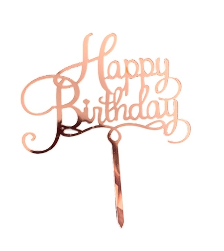 Decoratiune Topper pentru Tort, Flippy, Model Happy Birthday, Tematica Aniversare, 10 cm, Roz