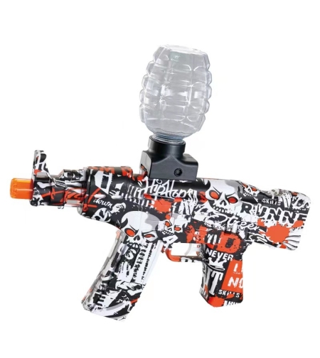 Mitraliera de jucarie electrica Flippy cu bile de hidrogen de gel, gun bluster, tragere in rafala, varsta peste 6 ani, sageti cu ventuze de spuma, amortizor, ochelari de protectie, 5000 de bile incluse, cablu de incarcare, 28x31 cm, AK47, rosu