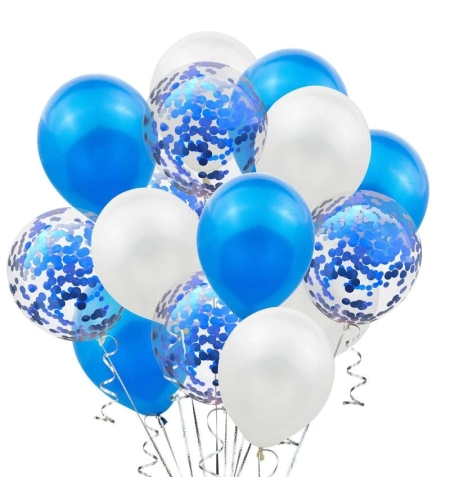 Set 15 baloane pentru petrecere, Flippy, albastru/ alb, 30 cm