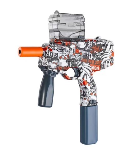 Mitraliera de jucarie electrica Flippy cu bile de hidrogen de gel, gun bluster, tragere in rafala, varsta peste 6 ani, ochelari de protectie, 5000 de bile incluse, cablu de incarcare, 40.1 x 31.6 cm, Mp9, rosu