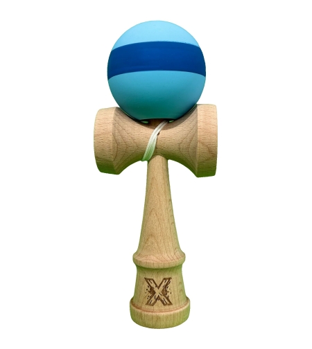 Kendama X Originala, Flippy, 18 cm, Profesionala, +9 Ani, din Lemn, Model cu Dunga, Bleu/Albastru
