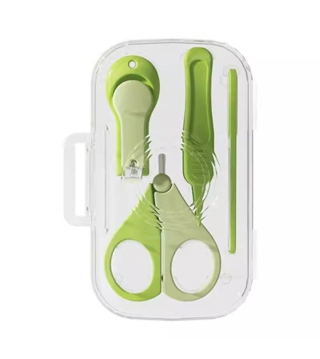 Set 4in1 de Ingrijire Unghii pentru Bebelusi, Flippy, Cutie de Depozitare Texturata, 0-6 Ani, 13.6x8x2 cm, Verde