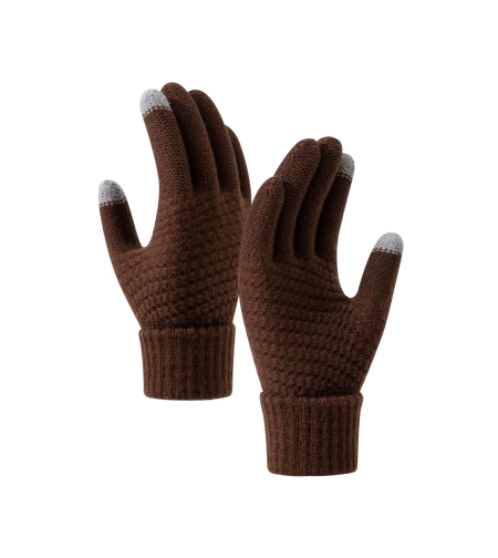 Manusi de Dama, Flippy, Functie Touchscreen (ecran tactil), Material Acril Tricotat, Manseta Elastica, Interior Catifelat, Marime Universala, Maro