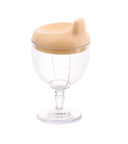 Pahar din Plastic Transparent cu Picior, Flippy, pentru Copii, 14 x 7.7 cm, cu Cioc Antiscurgere, + 3 Ani, Fara Maner, Galben