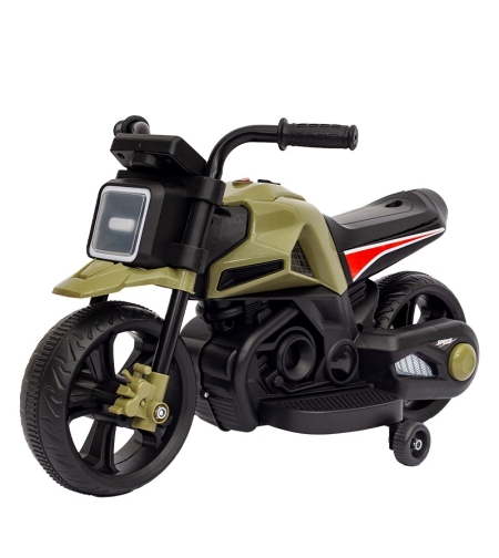 Motocicleta Electrica cu 2 Roti Mari si 2 Roti Ajutatoare, Flippy, Acumulator Incarcare, Anti-Rasturnare, Lumini, Muzica, Motor:380, Baterie 6V4.5, 41.5x70x34 cm, 4.5 Kg, 3 Ani+, Verde Negru