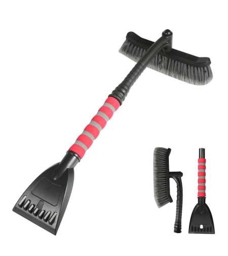 Perie de Zapada cu Racleta pentru Masina, Flippy, Multifunctionala, Rotativa, Demontabila, cu Maner Antiderapant, Aluminiu, Plastic, Fragmentarea Ghetii de pe Parbriz, Solutia pentru Iarna, pentru Dezghetare, 54x10.5x27 cm, Rosie