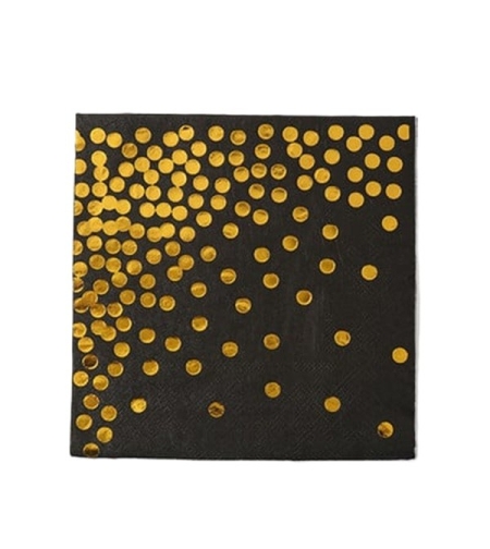 Set 20 de Servetele de Masa, Flippy, Imprimeu cu Buline Aurii, din Hartie, 17 x 17 cm, Negru