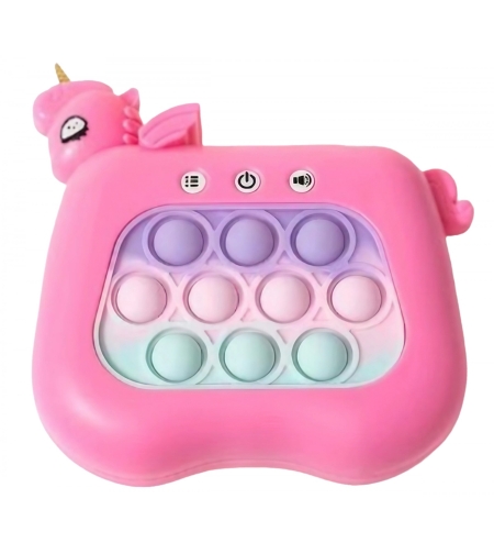 Jucarie Interactiva Tip Consola pentru Copii, Flippy, Diferite Moduri de Joc, 120 Nivele, Material ABS/silicon, Sunete si Lumini, 13.5 x 5.5 x 12.5 cm, Model Unicorn, Fucsia