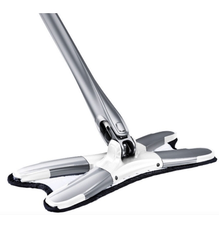 Mop Plat, Flippy, cu Sistem de Stoarcere, 2 Lavete Incluse, Lungime Telescopica 140 cm, Argintiu