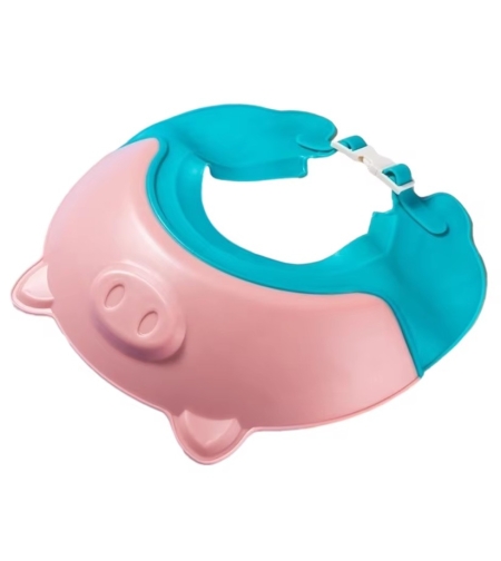 Viziera de Protectie Baie Pentru Copii, Fippy, Model Purcelus, Dimensiune ajustabila, Durabil, Usor de curatat, Impotriva Samponului, pentru Ochi si Urechi, TPE+PP, 23x23 cm, Roz