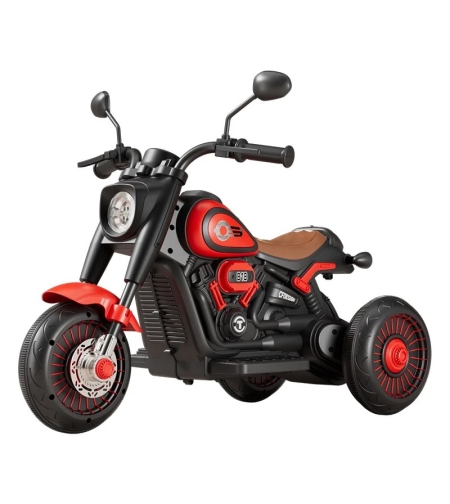 Tricicleta Electrica pentru Copii, Flippy, Tricicleta DUAL-DRIVE 380*2 Baterie 6V 4.5, Bluetooth, Sistem Anti-Rasturnare, Sistem de Lumini si Sunet, 5+ Ani, 80 x 60 x 42 cm, Rosu Negru