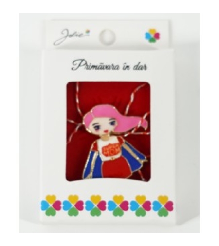 Martisor Brosa Mica in Cutie, Dimensiune Brosa 2.5-3 cm, Material Metal, Model Super Mama