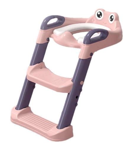 Reductor si Scaunel Inaltator WC, Flippy, pentru Copii 1 - 7 Ani, 2 Trepte Reglabile, Pliabil, Colac Moale, cu Spatar si Manere, Inaltime 54/58 cm x 39.5 x 35 cm, din Plastic+PVC, Roz/Mov