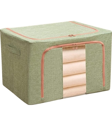 Cutie de depozitare pliabila, Flippy, Cu fermoar, 100 L, Textil, 60x42x40 cm, Cadru Metalic, Suport Baza Stabil din Plastic, Verde