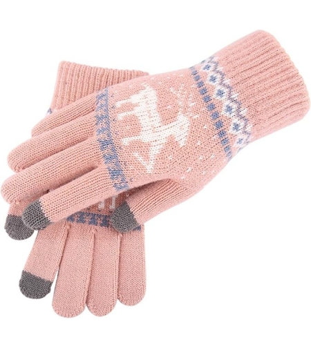 Manusi de Dama, Flippy, Model Ren, Functie Touchscreen (ecran tactil), Material Acril Tricotat, Manseta Elastica, Interior Catifelat, Marime Universala, Roz
