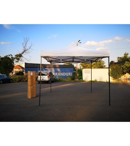Cort Pavilion 3x3m Alb Pliabil Cadru Metal pentru Curte, Gradina, Evenimente