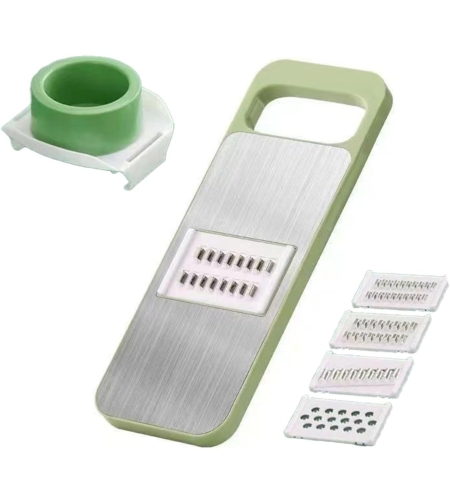 Set Multifunctional din 7 Piese, Flippy, pentru Taierea si Maruntirea Legumelor, Uz Casnic,din Otel Inoxidabil, Gri-Verde