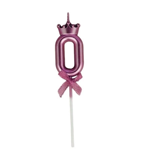 Lumanare Cifra 0, Flippy, Model Coroana cu Fundita, Pentru Tort, 6 x 2.5 cm Mov