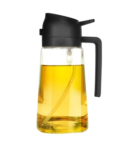 Recipient Ulei, Flippy, 2in1, Functie Spray/Turnare, din Sticla, 470 ml, Fara Scurgere, Negru