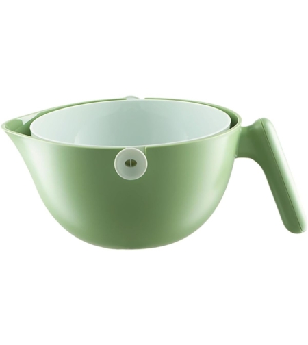 Bol cu Doua Straturi, Flippy, pentru Fructe, Legume, cu Cos de Scurgere a Apei, 2L, din ABS+PP, 29.9 x 22.5 x 11.8 cm, Verde-Alb