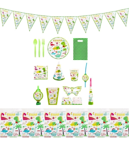 Set 16 Accesorii de Masa, Flippy, Colectia Dino Park, 136 Piese, din Carton/Plastic/Hartie, Multicolor