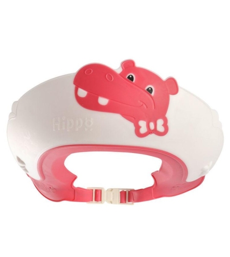 Viziera de Protectie Baie Pentru Copii, Fippy, Model Hipopotam, Dimensiune ajustabila, Durabil, Usor de curatat, Impotriva Samponului, pentru Ochi si Urechi, TPE+PP, 22x21 cm, Rosu