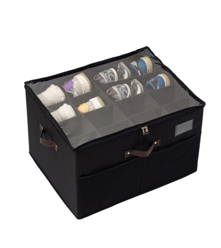 Cutie de Depozitare pentru Pantofi, Flippy, 53x42x33 cm, cu Capac Transparent si Fermoar, din Panza Oxford, Pliabila, Negru