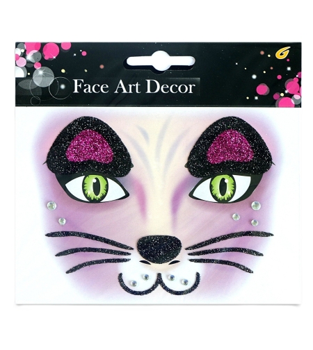 Sticker Temporar pentru Fata, Flippy, pentru Machiaj, Face Art, Halloween, Teatru, Model Pisica, Mov