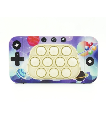 Jucarie interactiva tip consola pentru copii Flippy, speed push whack-a-mole, joc de viteza pop it, material ABS/silicon, cu nivele, sunete si lumini, 15.5 x 7.6 x 5.3 cm, model spatiu, multicolor