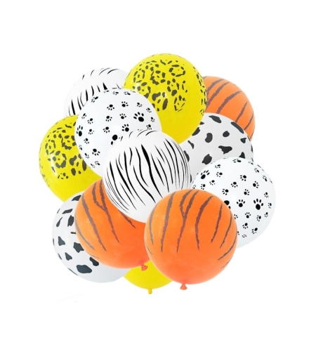 Set 10 Baloane din Latex, Flippy, Model Party Animal Print, 3x Portocaliu, 3x Galben, 4x Alb, 23 cm, 1.4g