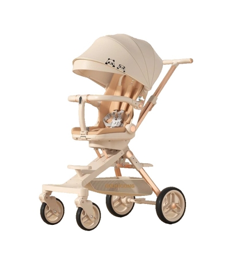 Carucior Sport Flippy 3in1, 6-36 Luni, Pliabil, Tavita pentru Masa, Pat de Dormit, Centura de Siguranta, Roti 360 Grade, Reversibil, Parasolar, Maner Reglabil, 64 x 35 x 100 cm, Panda, Crem