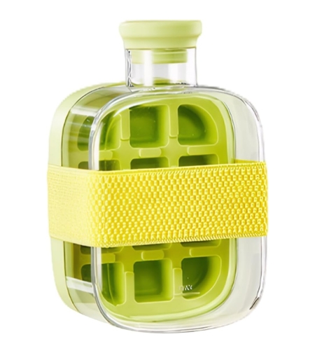 Forma de Gheata, Flippy, 2in1, Tip Sticla cu Pai, 500 ml, 12 Cuburi, 16.3 x 10.8 x 8 cm, Verde