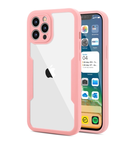 Husa Max Defence pentru iPhone 13, Bumper Roz, Fata Dubla Transparenta, Protectie Antisoc Full 360 ( fata, spate, margini ), Flippy