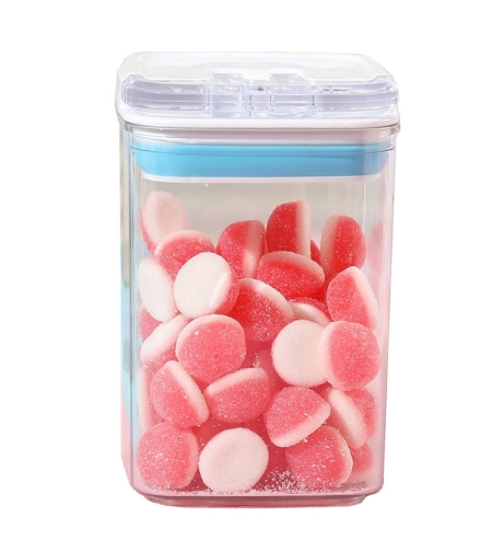Cutie de Depozitare Alimente, Flippy, tip Container, 0.8L, 10x10x15.5 cm, Recipiente pentru Cereale in Bucatarie,  Transparente cu Capac Alb-Albastru