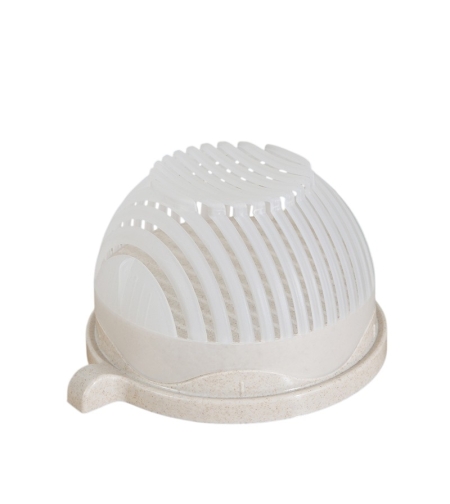 Bol Feliator pentru Salata, Flippy, Castron Multifunctional pentru Legume si Fructe, pentru Spalat si Taiat Legumele, cu Scurgere si Tocator, Ergonomic, Protectie pentru Maini, 21x18.5x11.5 cm, Alb