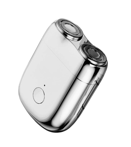 Mini Aparat de Ras Electric, Flippy, din ABS cu Fibra de Carbon, Portabil, Cap Rotativ Detasabil cu 2 Lame de Otel, Rezistent la Apa, Incarcare Type-C, Autonomie 45 min, Argintiu