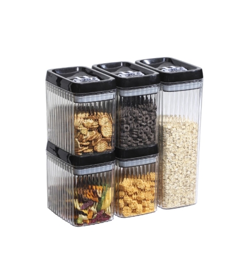 Set 5 Recipiente din Plastic, Flippy, pentru Alimente/Obiecte, Inchidere Ermetica, Textura Ondulata, 4 x 1.5l, 1 x 3.3 l, Transparent