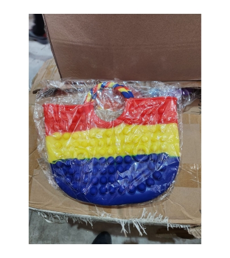 Jucarie Antistres din Silicon, Flippy, Geanta Mare Pop it, Tricolor