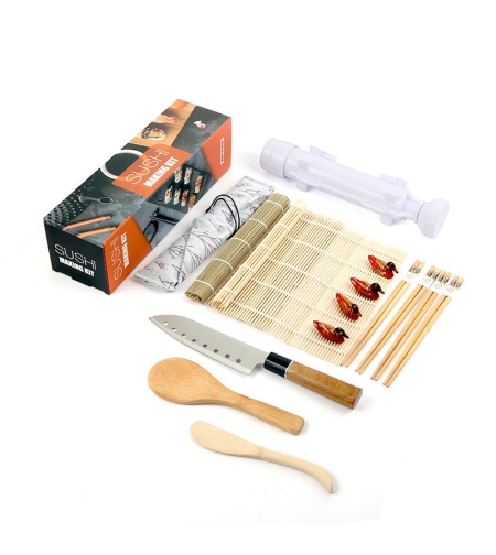 Set Ustensile pentru Sushi, Flippy, Set din 15 Accesorii pentru Sushi, Set pentru Sushi HOME MADE, Cutit Inclus, Forme, Betisoare, Multicolor