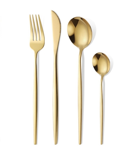 Tacamuri Portugheze, Flippy, Set din 24 de Piese din Otel Inoxidabil, 6 Cutie, 6 Furculite, 6 Linguri de Masa, 6 Linguri pentru Ceai, Auriu
