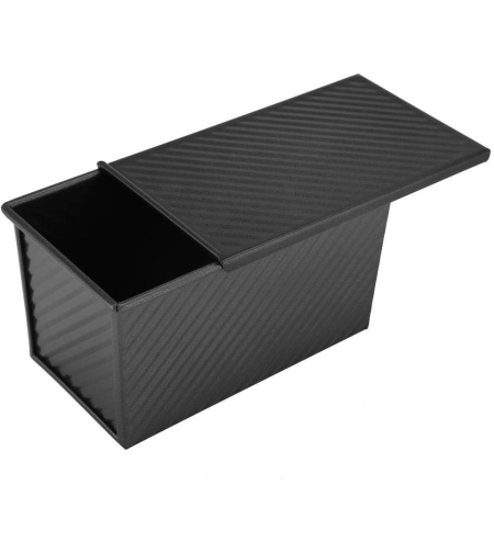 Tava pentru Paine, Flippy, din Otel Carbon, 450 g, cu Capac, Antiaderenta, 21 x 11 x 11.5 cm, Negru