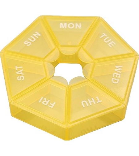 Cutie separator medicamente cu zilele saptamanii, Flippy, Plastic, 7 compartimente, Galben
