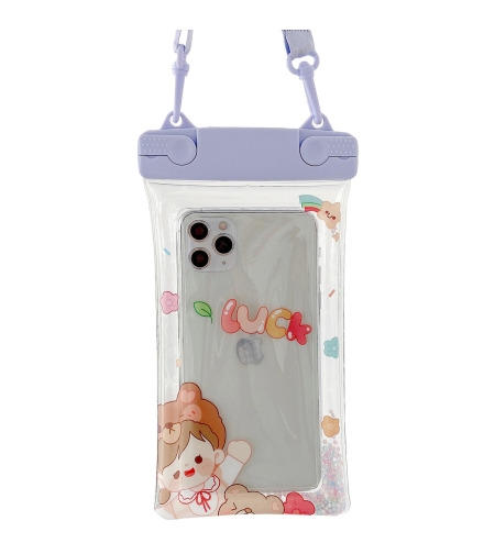 Husa subacvatica Fruity Waterproof Flippy, Snowproof, Universala, Impermeabila, cu Snur, pentru telefon sau documente, Lucky Girl, Mov