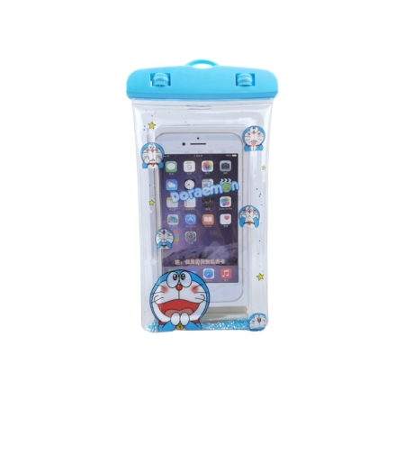 Husa subacvatica Glitter Kids Waterproof Flippy, Snowproof, Universala, cu Snur, pentru telefon sau documente, Cat, Bleu
