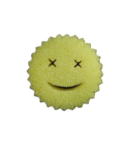 Burete de Vase, Flippy, Rotund, din Burete PU, Model Smiley Face, Doua Fete, 10 x 4 cm, Galben