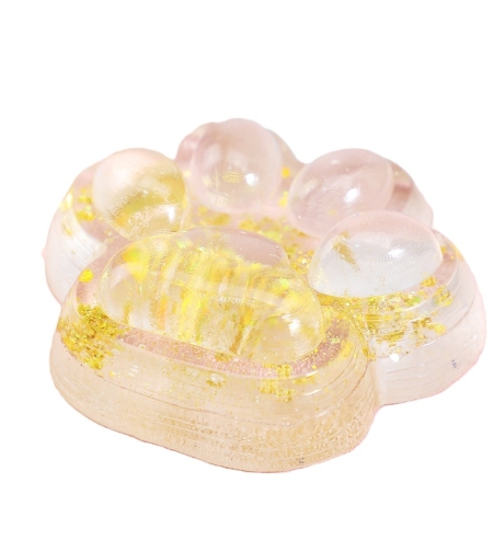 Jucarie Antistres Squishy, Flippy, cu Revenire Lenta, Squeeze Pinch Family, Model Cat Paw, 6.5 x 7 cm, din Tpr, 4-6 Ani, Model 2 Flori, Transparent